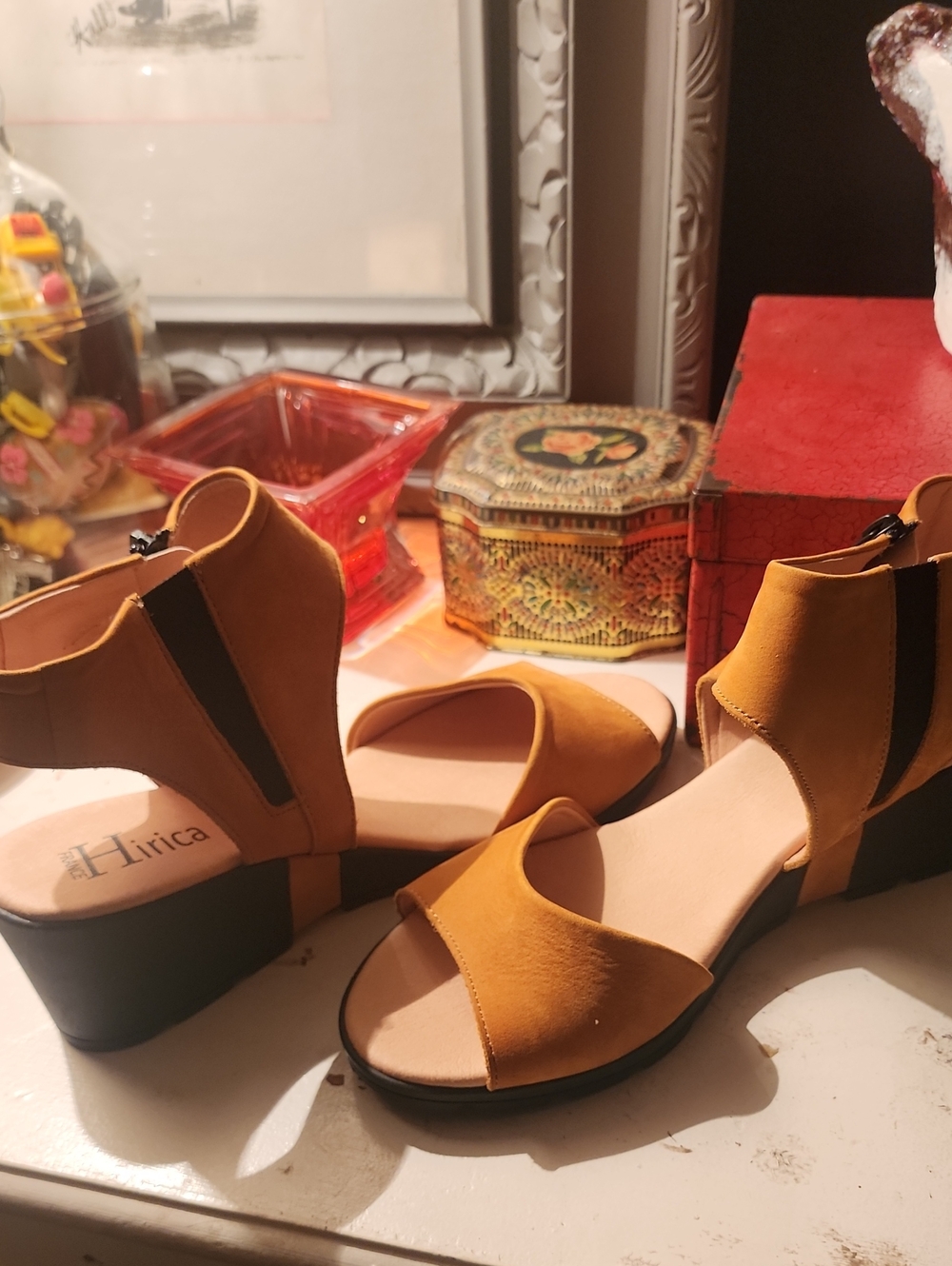Hirica Mustard Ankle-Strap Wedge Sandals